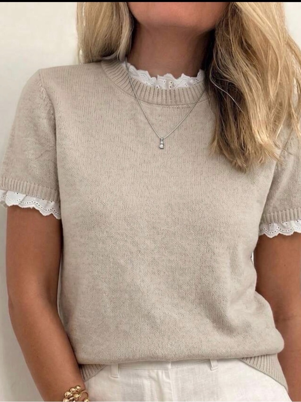 Knit Top with Lace Trim